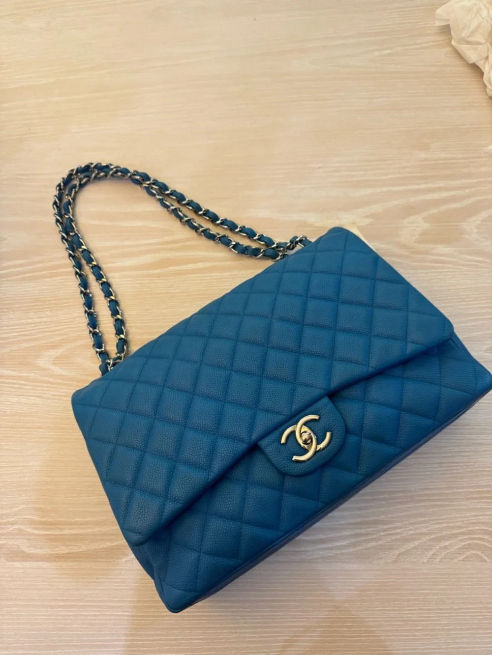 NWT Chanel Jumbo (Large) Classic Double Flap Blue Caviar NEW